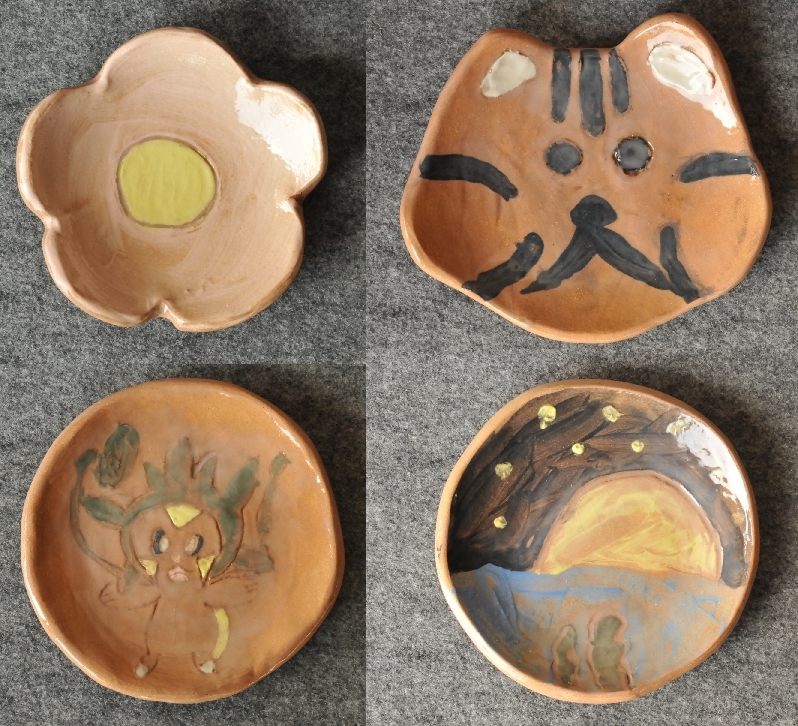 小学校出前授業で作陶した生徒の作品です